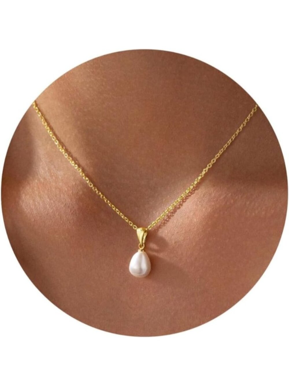 Women's Drop Pearl Gold Plated 14 Dainty Choker Pendant Elegant Necklace